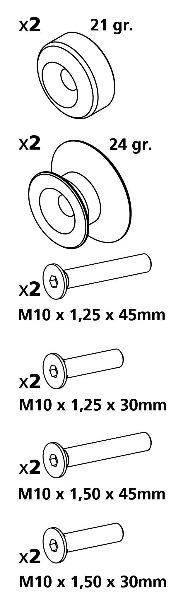 Kit supporti cavalletto - 10 mm - Alluminio