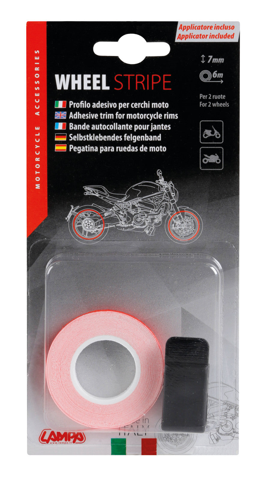 Wheel Stripe Fluo, profilo adesivo per cerchi ruota - Rosso