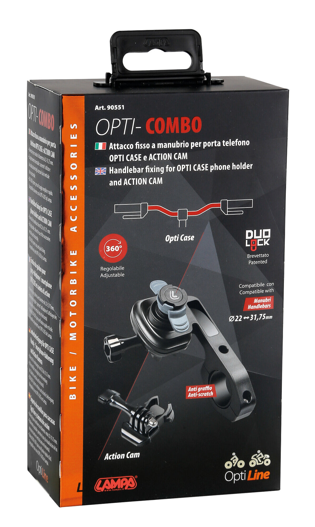 Combo, supporto per action cam con attacco fisso per manubrio