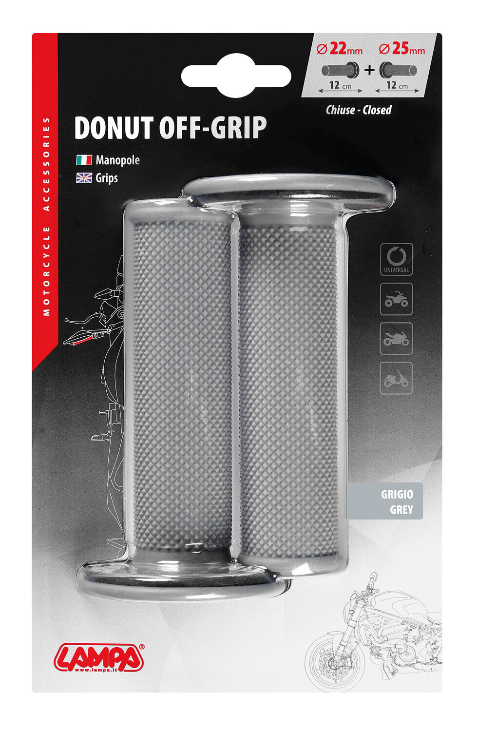 Donut Off-Road Grips, manopole universali - Grigio - Grigio