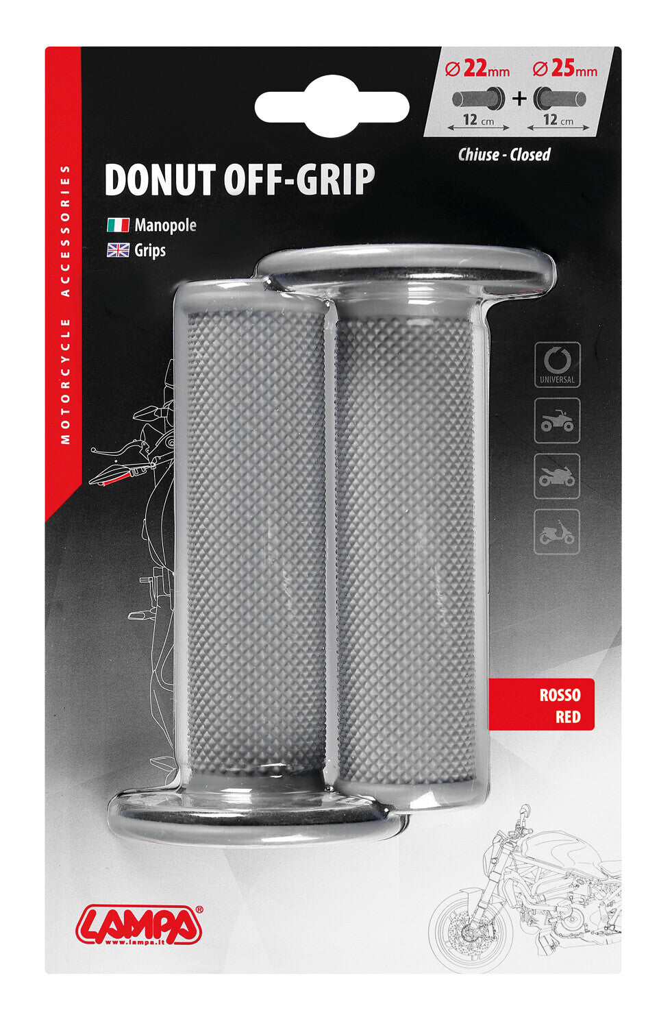 Donut Off-Road Grips, manopole universali - Grigio - Rosso