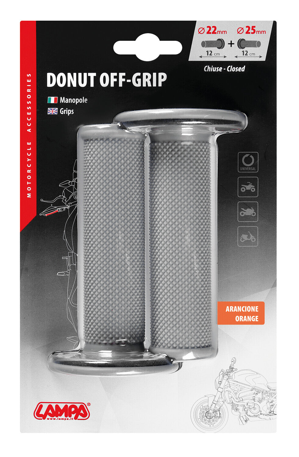 Donut Off-Road Grips, manopole universali - Grigio - Arancione