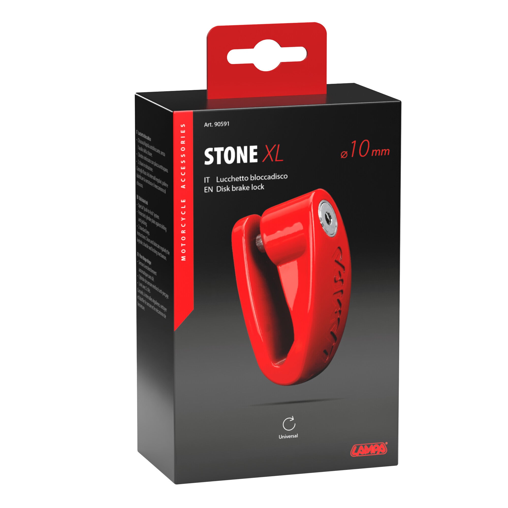 Stone XL, lucchetto bloccadisco - Perno Ø 10 mm - Rosso