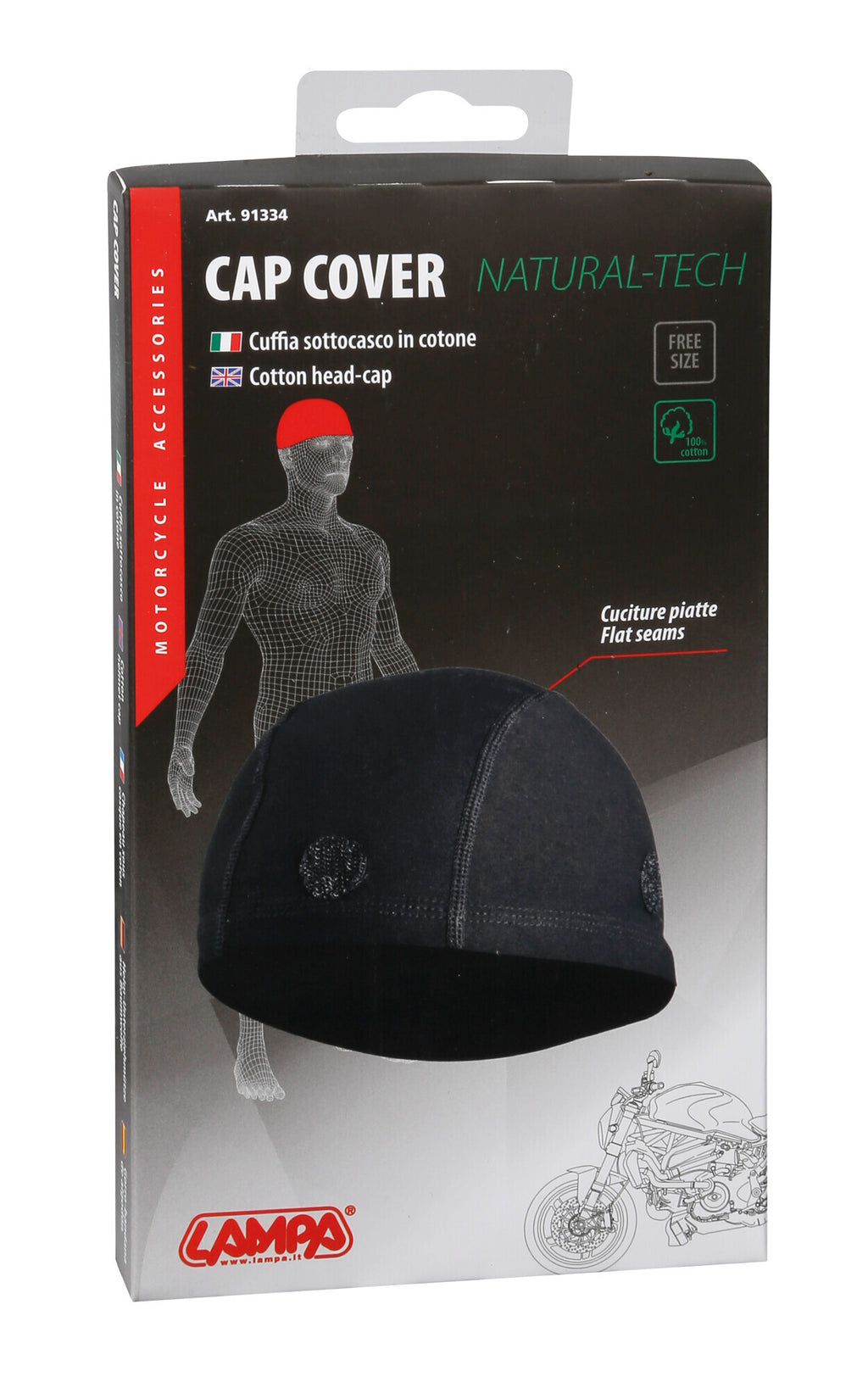Head-Cap, cuffia sottocasco in cotone - Nero