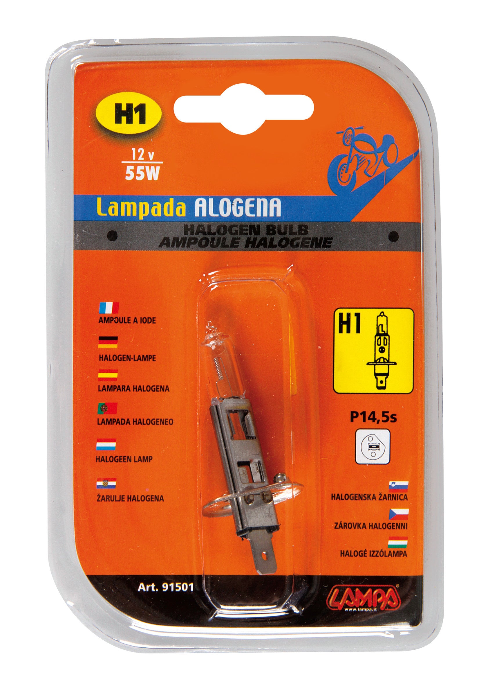 12V Lampada alogena - H1 - 55W - P14,5s - 1 pz - D/Blister