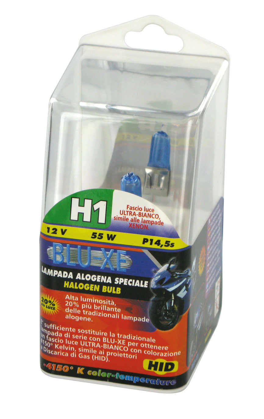 12V Lampada alogena Blu-Xe - H1 - 55W - P14,5s - 1 pz - Scatola Plast.