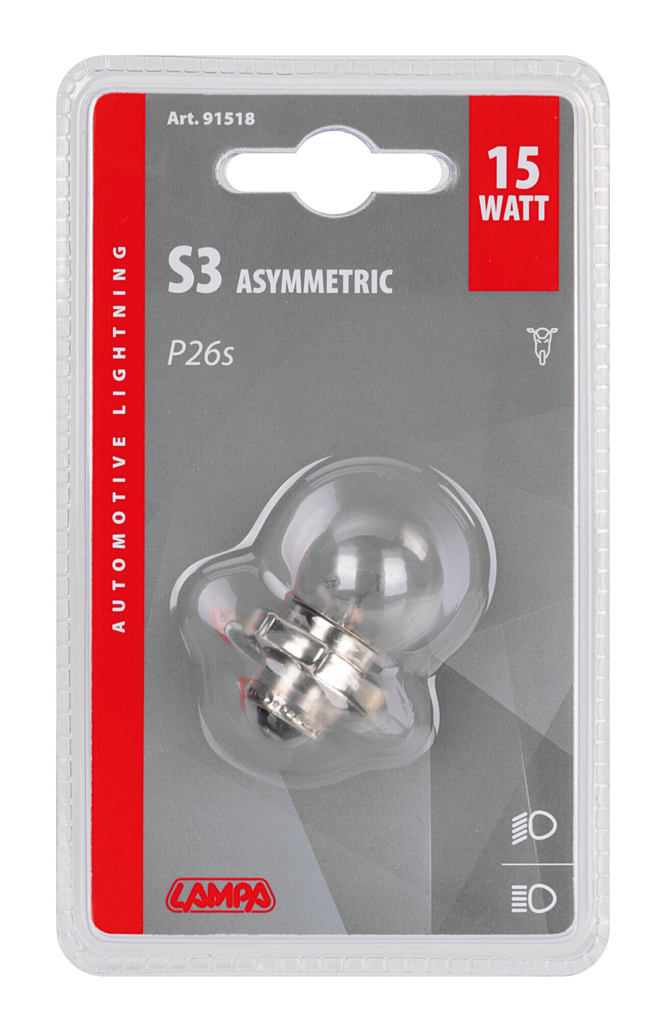 12V Lampada asimmetrica - S3 asymmetric - 15W - P26s - 1 pz - D/Blister