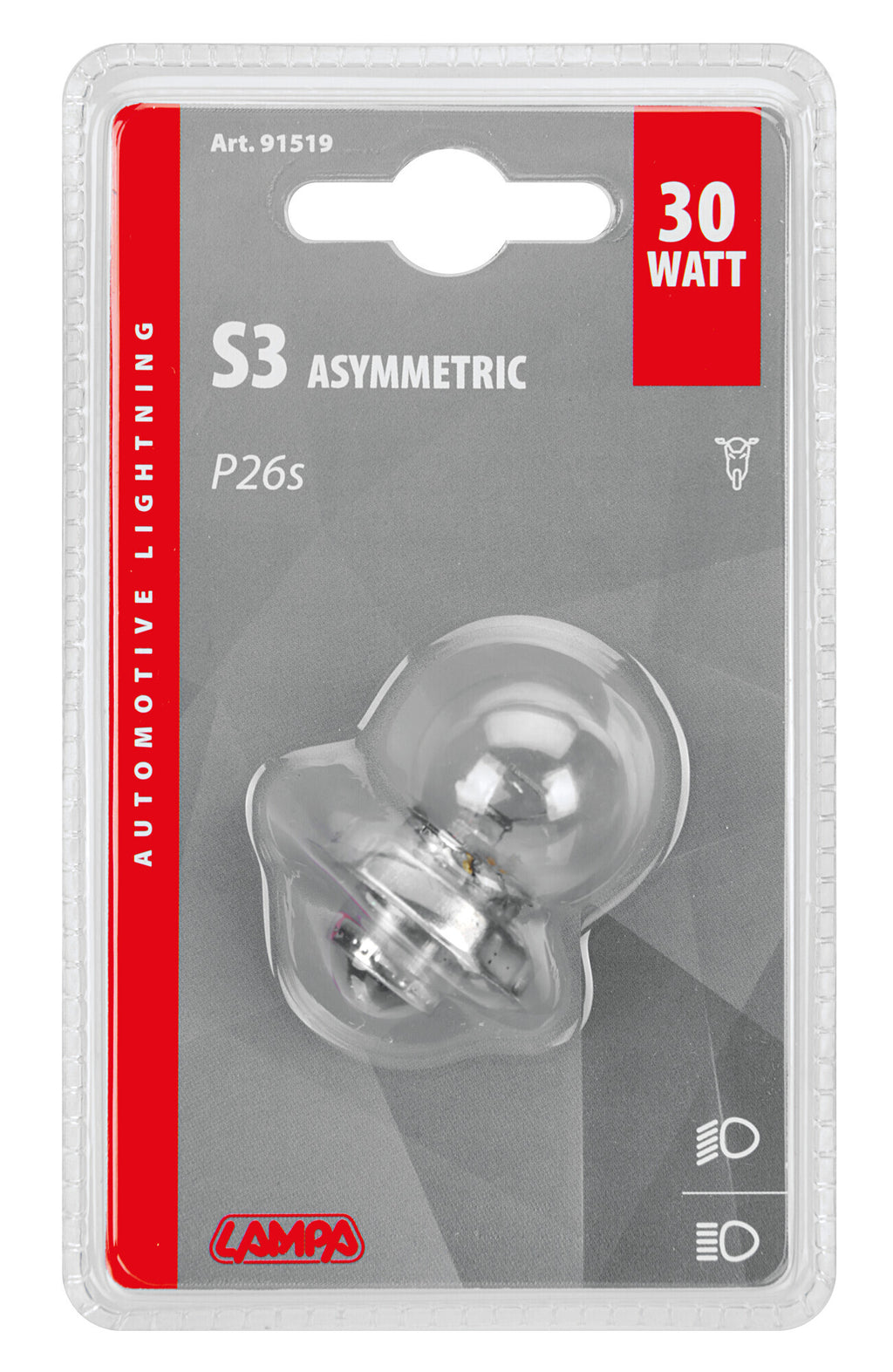 12V Lampada asimmetrica - S3 asymmetric - 30W - P26s - 1 pz - Scatola