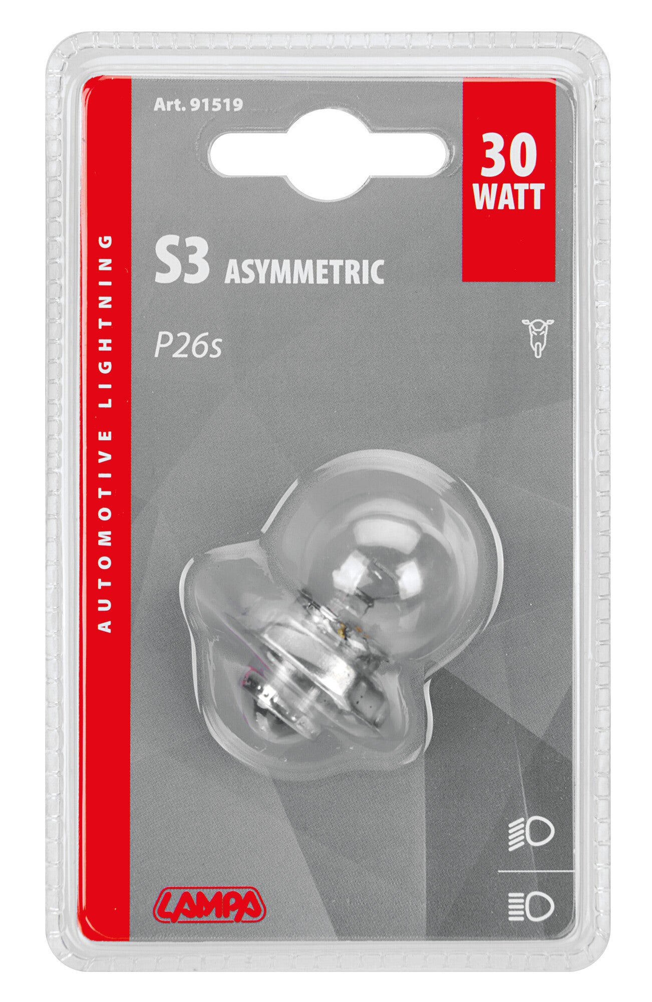 12V Lampada asimmetrica - S3 asymmetric - 30W - P26s - 1 pz - Scatola