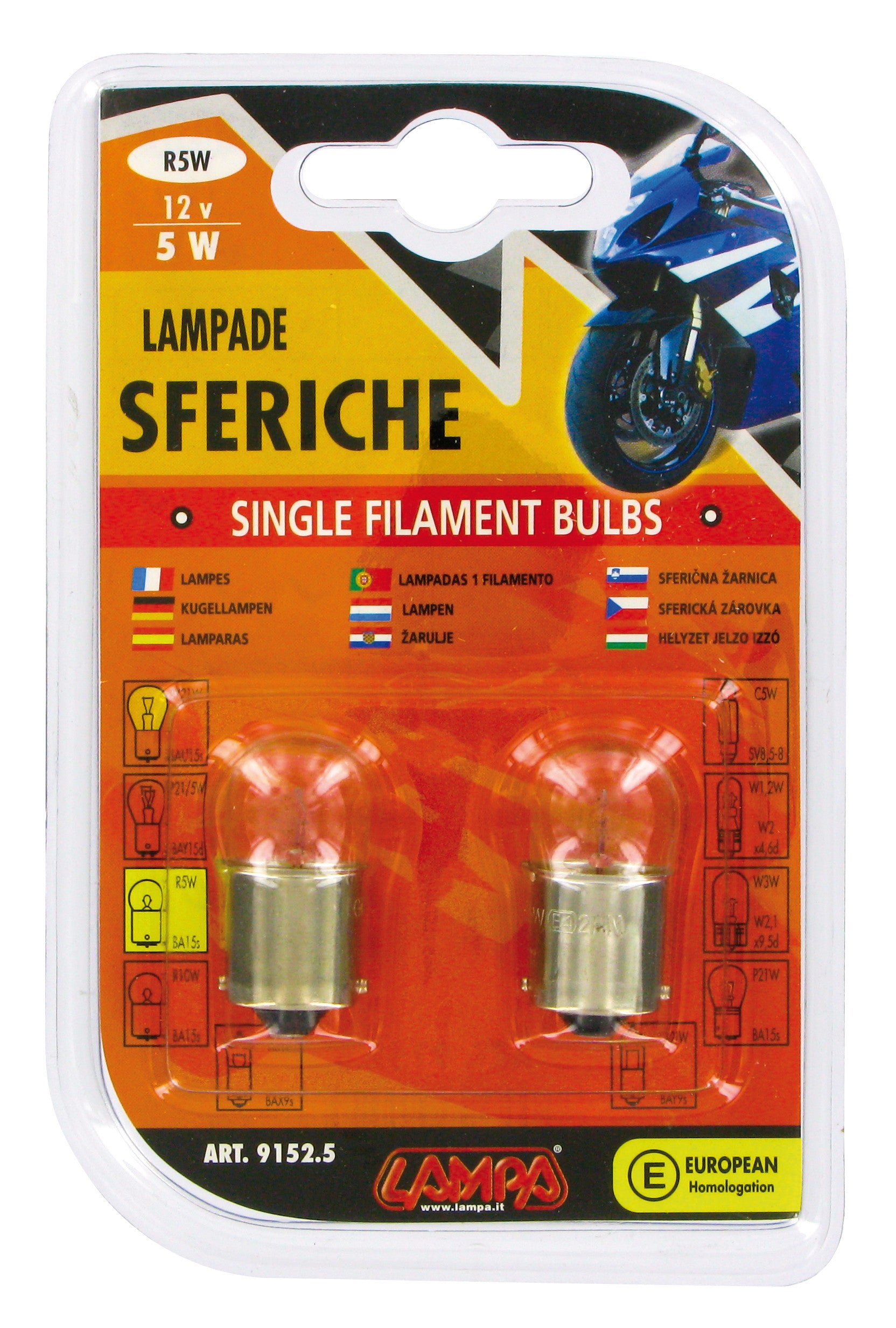 12V Lampada sferica - R5W - 5W - BA15s - 2 pz - D/Blister