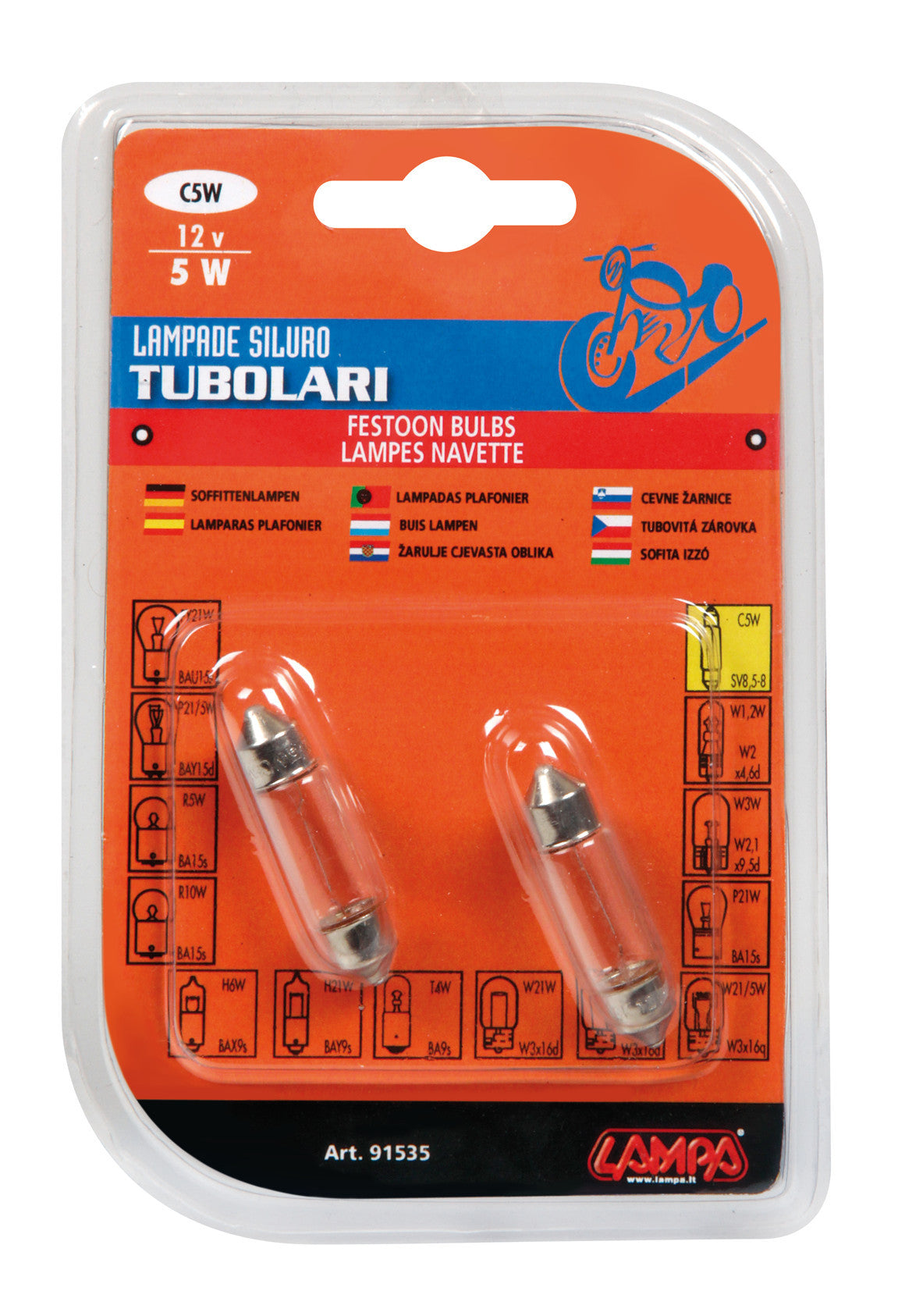 12V Lampada siluro - C5W - 11x35 mm - 5W - SV8,5-8 - 2 pz - D/Blister