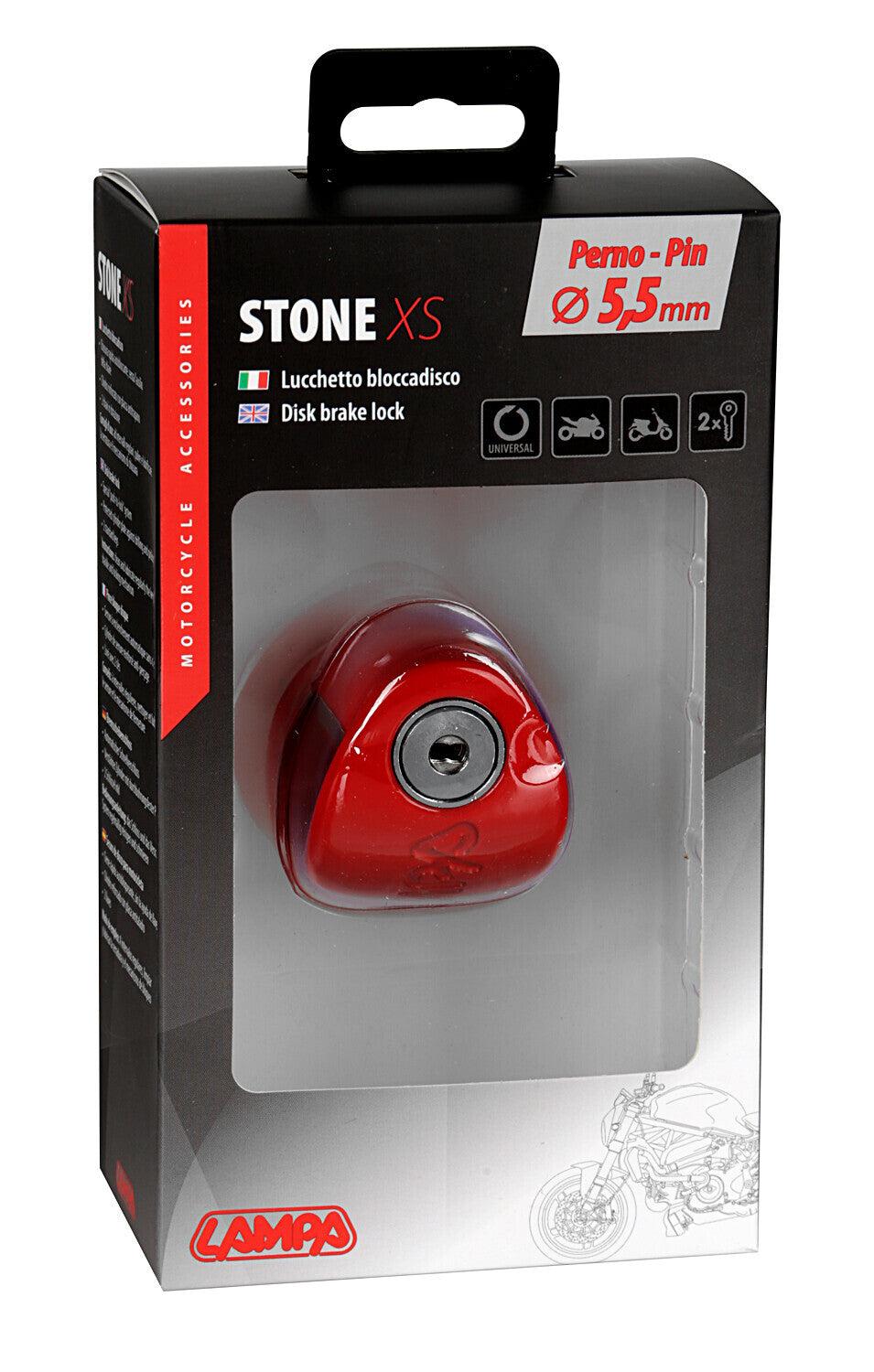 Stone XS, lucchetto bloccadisco - Perno Ø 5,5 mm - Rosso