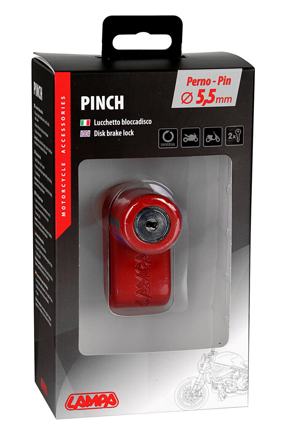 Pinch, lucchetto bloccadisco - Perno Ø 5,5 mm - Rosso
