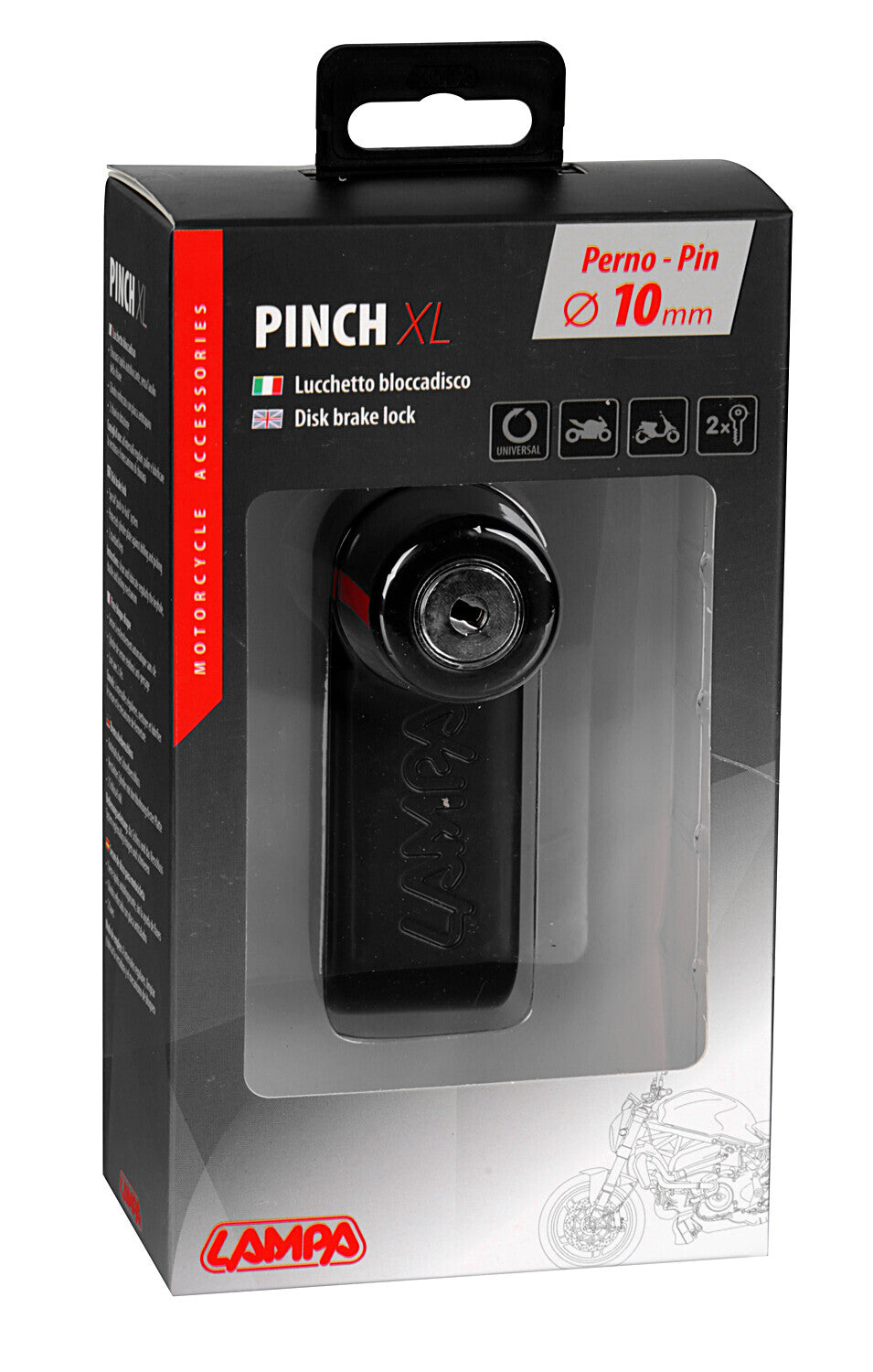 Pinch XL, lucchetto bloccadisco - Perno Ø 10 mm - Nero