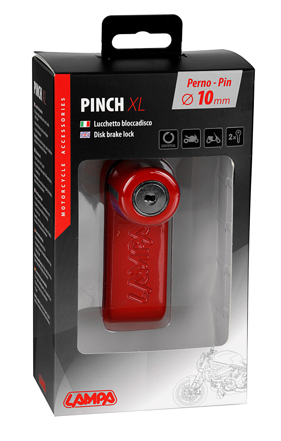 Pinch XL, lucchetto bloccadisco - Perno Ø 10 mm - Rosso