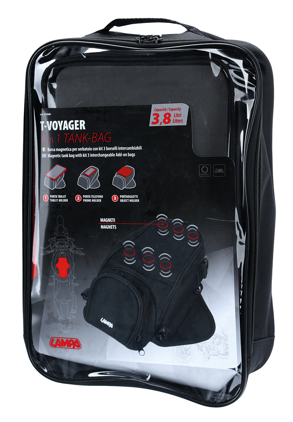 T-Voyager 4 in 1 Tank-Bag, borsa magnetica per serbatoio con kit 3 borselli intercambiabili
