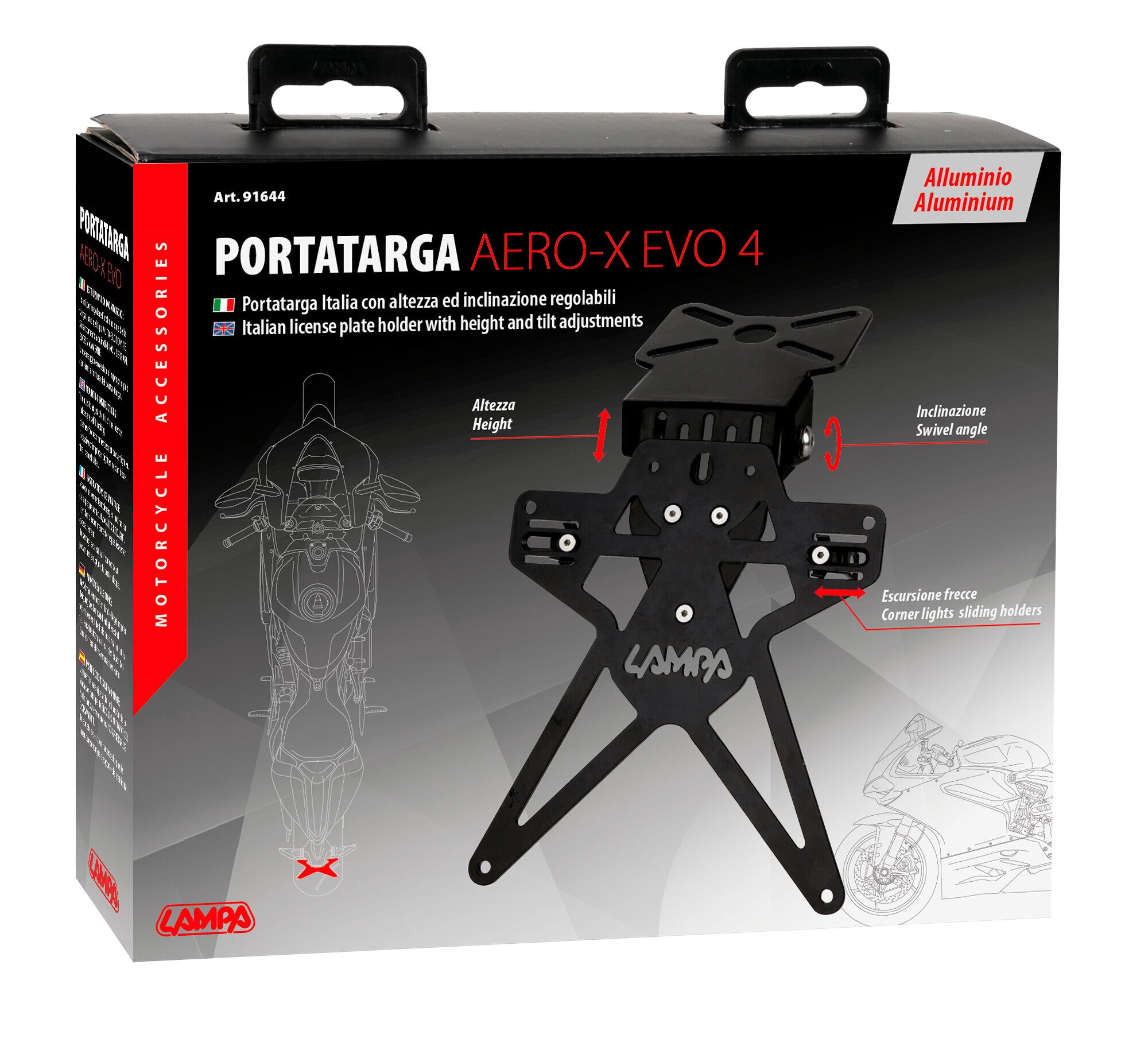 Aero-X Evo 4, portatarga Italia con altezza ed inclinazione regolabili