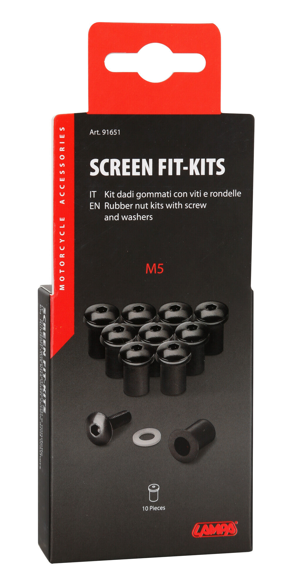 Screen Fit-Kits, kit dadi gommati con viti e rondelle (5 MA) - 10 pz - Nero