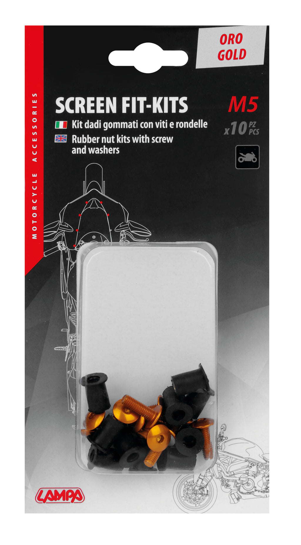Screen Fit-Kits, kit dadi gommati con viti e rondelle (5 MA) - 10 pz - Oro