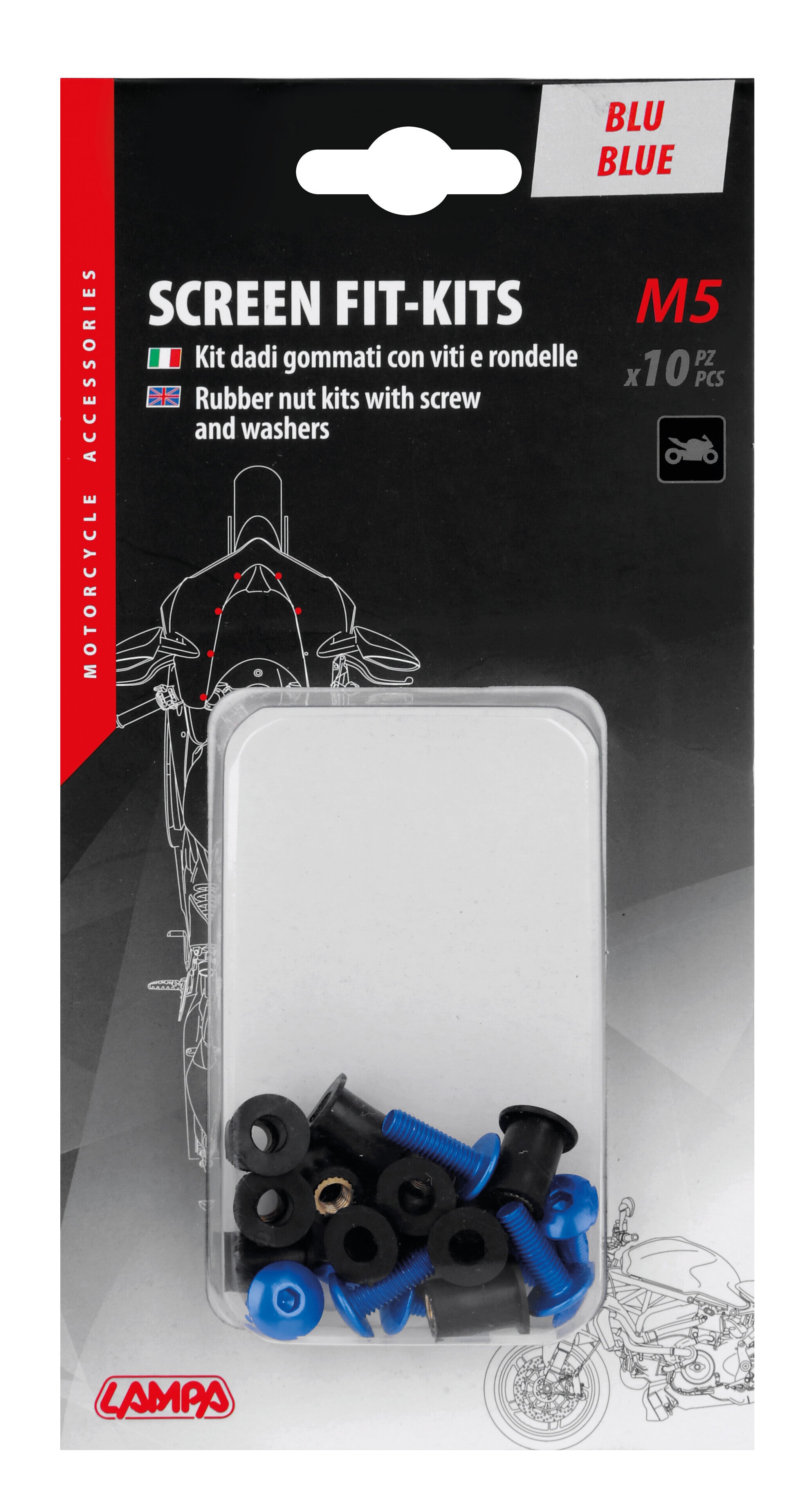 Screen Fit-Kits, kit dadi gommati con viti e rondelle (5 MA) - 10 pz - Blu