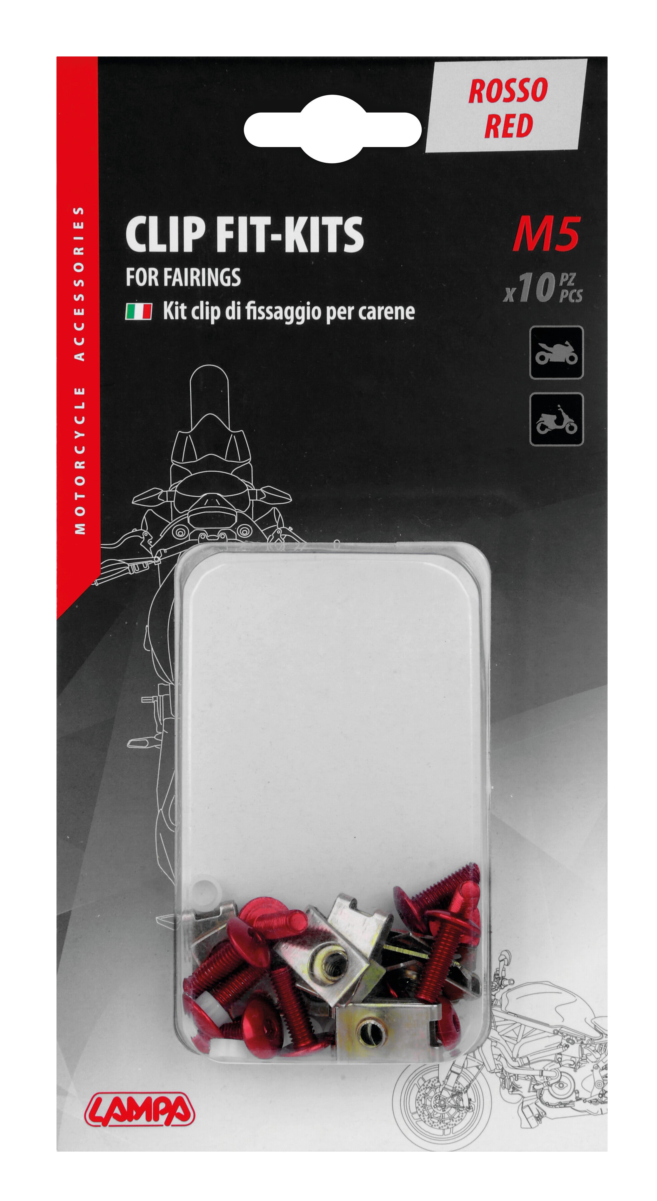Clip Fit-Kits, kit clip di fissaggio per carene (5 MA) - 10 pz - Rosso