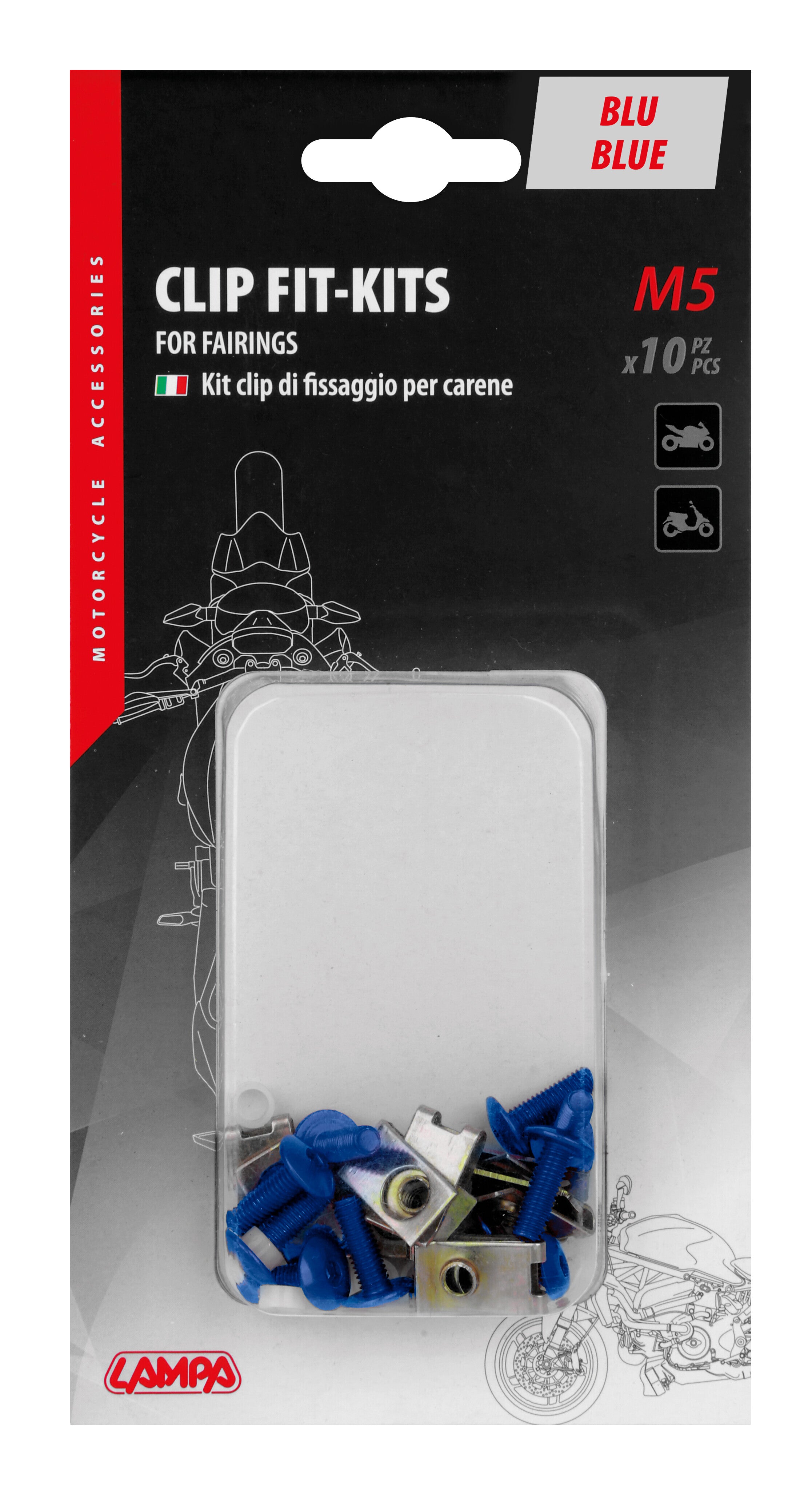 Clip Fit-Kits, kit clip di fissaggio per carene (5 MA) - 10 pz - Blu