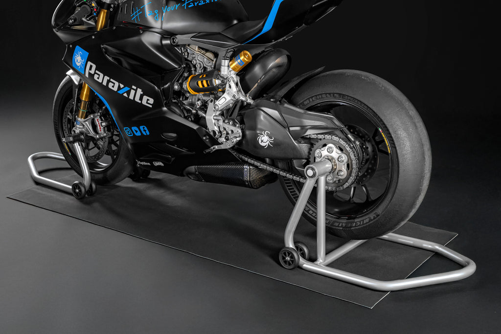Cavalletto posteriore per moto, monobraccio sinistro
