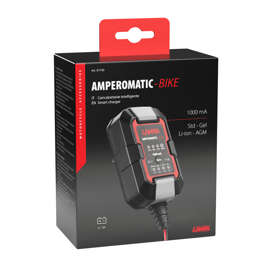 Amperomatic Bike, caricabatteria intelligente, 6/12V - 1A