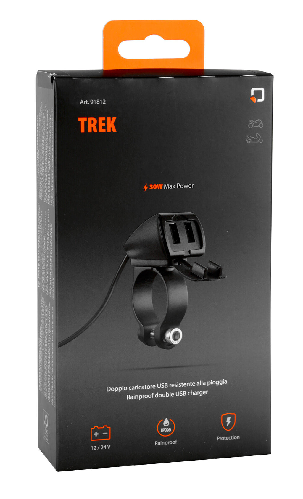 Trek, doppio caricatore usb resistente all’acqua, 3 tipi di fissaggio - 5400 mA - 30W - 12/24V