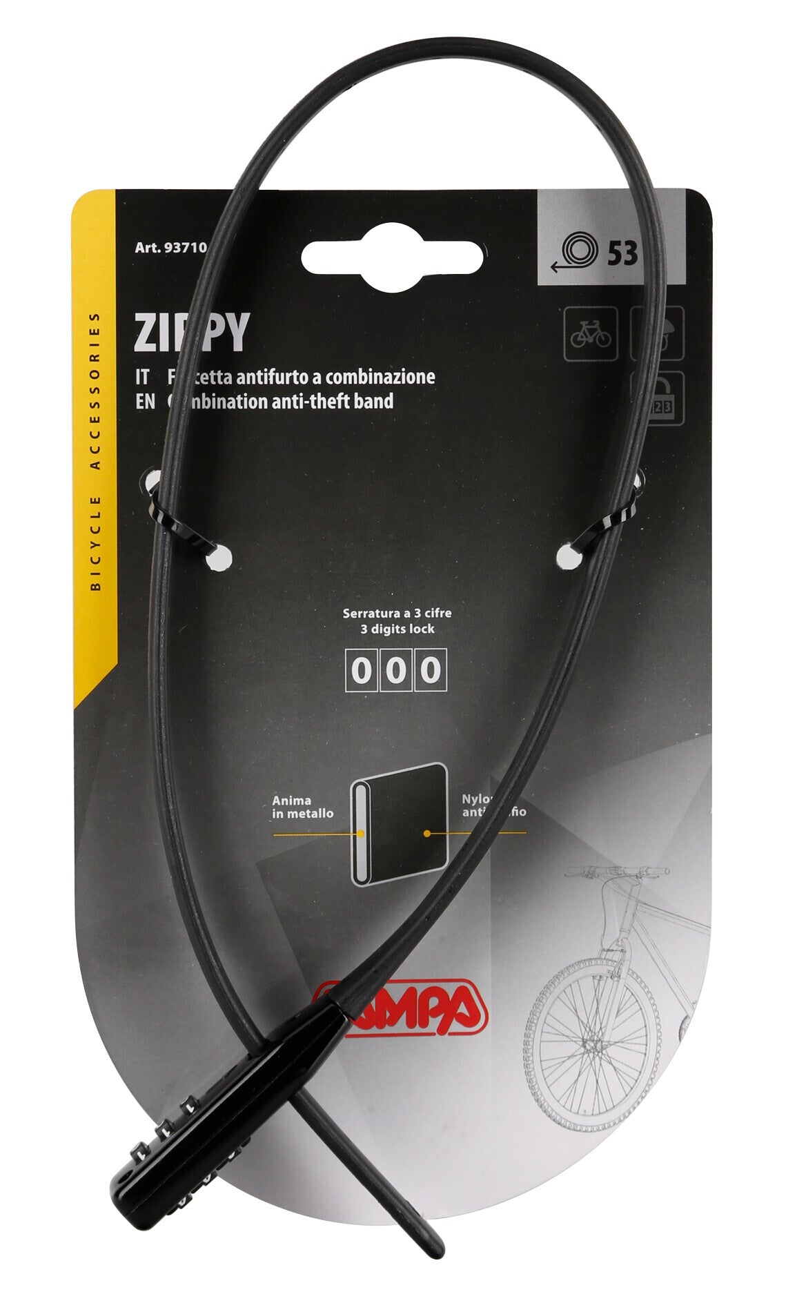 Zippy, cavo antifurto a combinazione - 53 cm