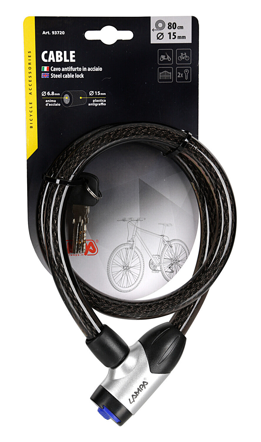 Cavo antifurto in acciaio Ø 15 mm - 80 cm