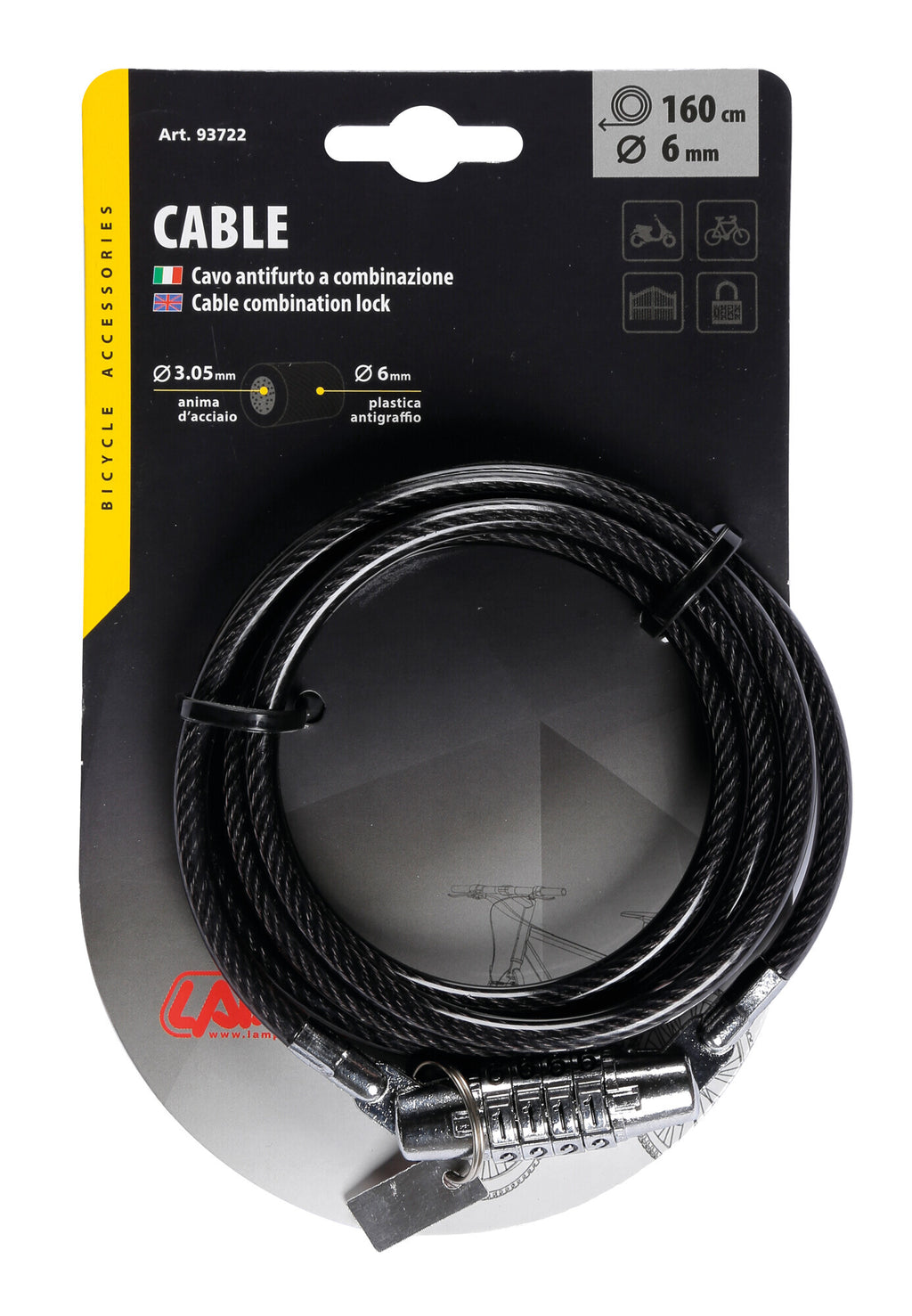 Cavo antifurto in acciaio a spirale Ø 6 mm - 160 cm