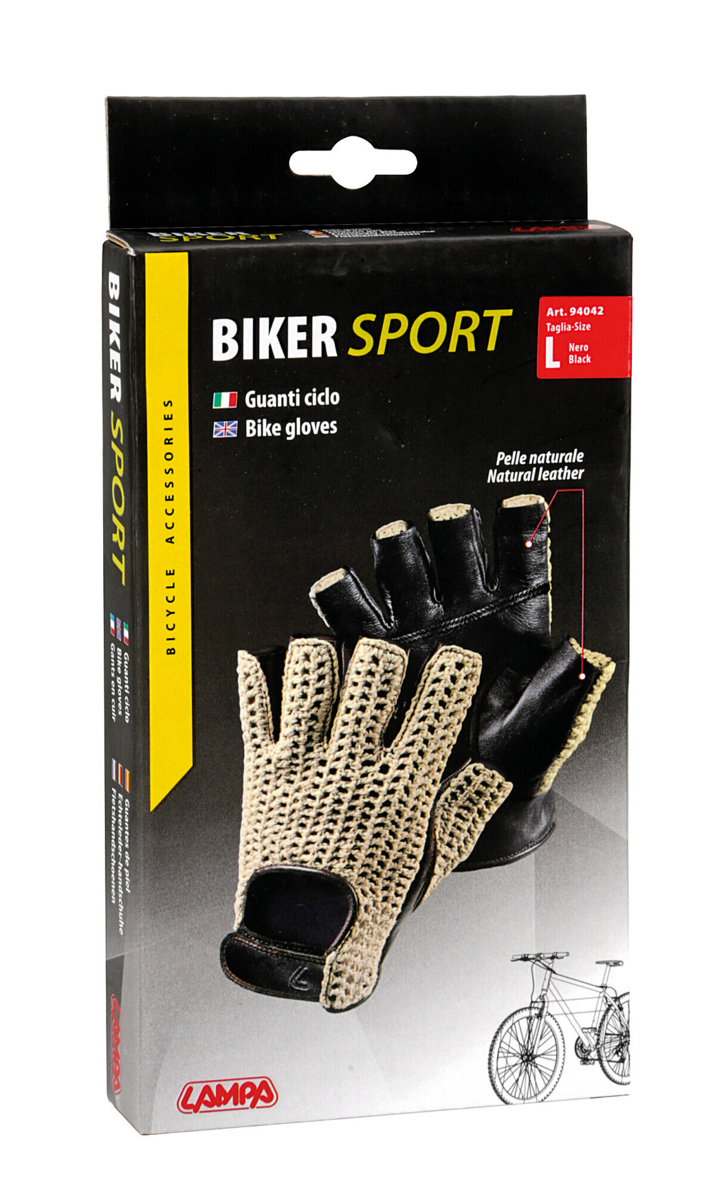 Sport, guanti in pelle e cotone - L - Nero