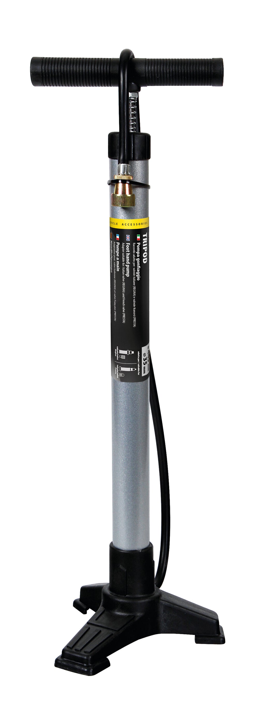 Pompa gonfiaggio tre-piedi in acciaio - H 440 mm - Ø 35 mm