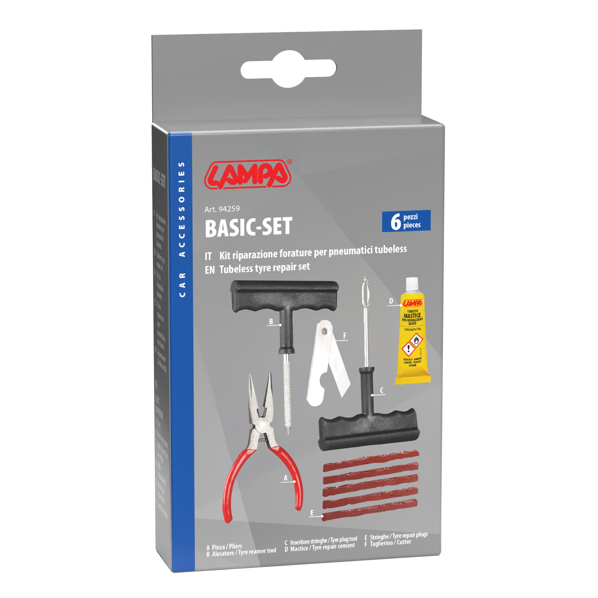 Basic-set, kit riparazione forature pneumatici tubeless