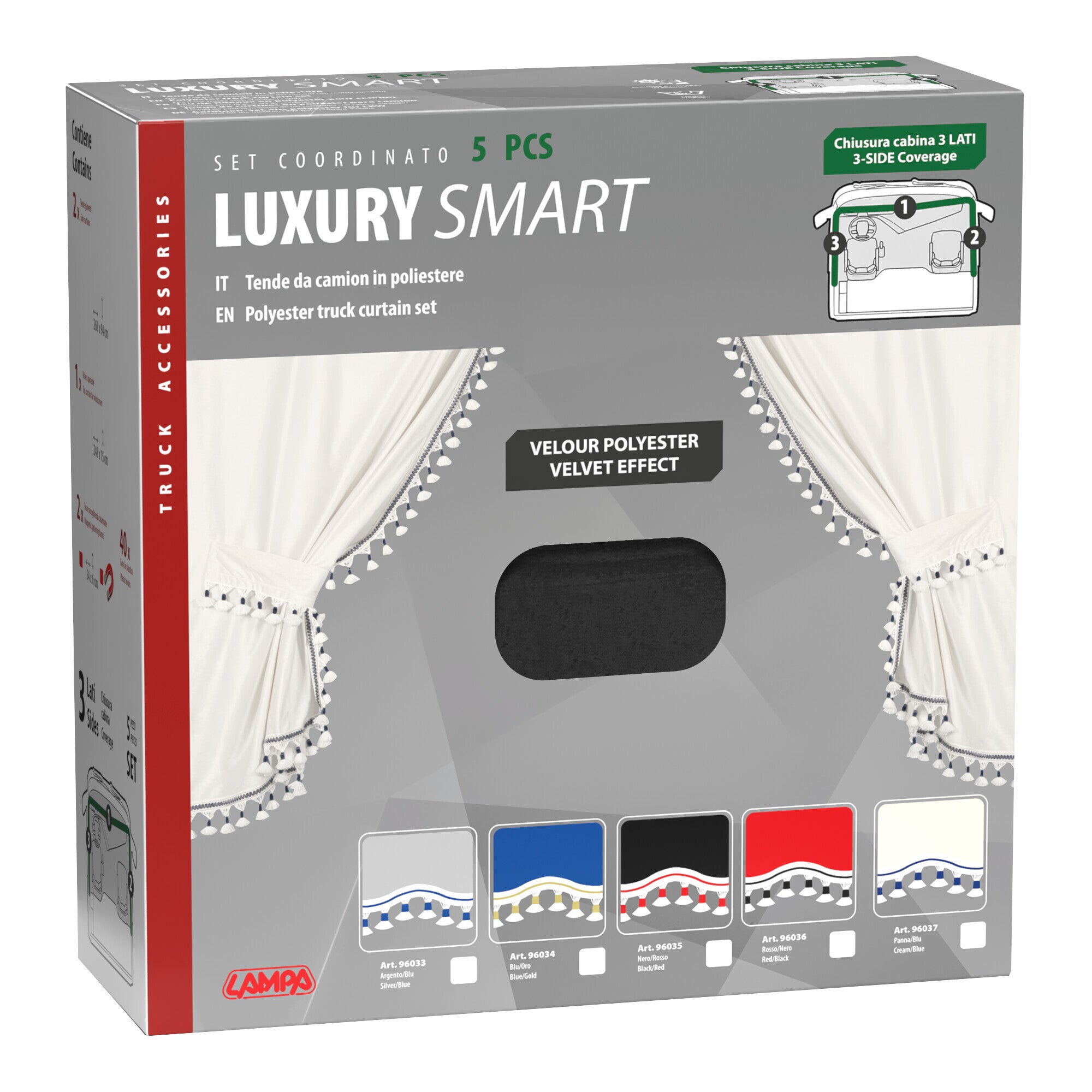 Luxury Smart, set tende in poliestere per camion - Nero/Rosso