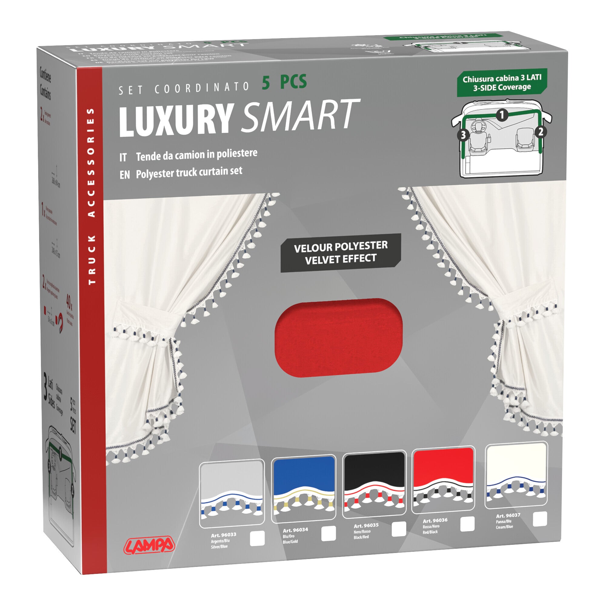 Luxury Smart, set tende in poliestere per camion - Rosso/Nero