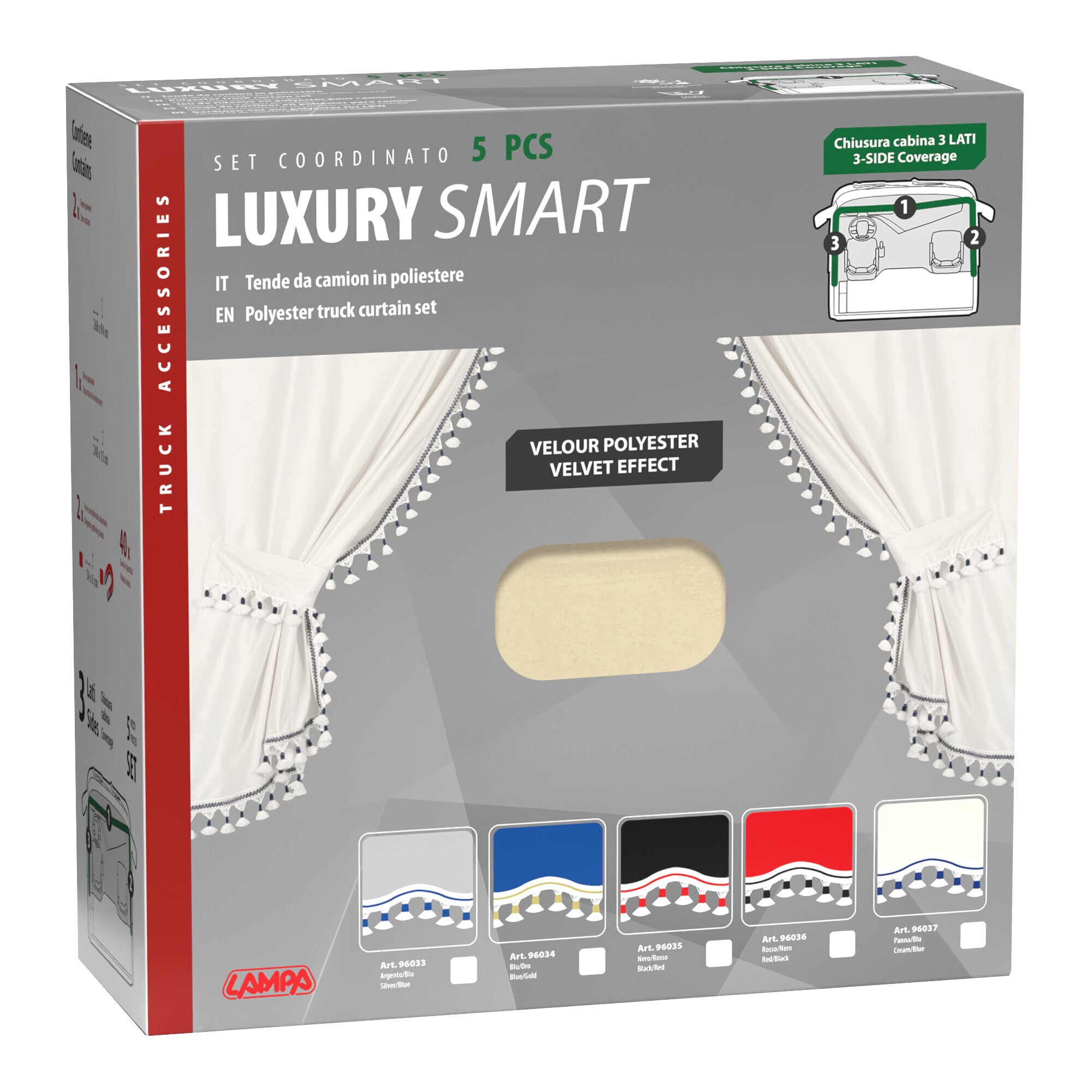 Luxury Smart, set tende in poliestere per camion - Panna/Blu