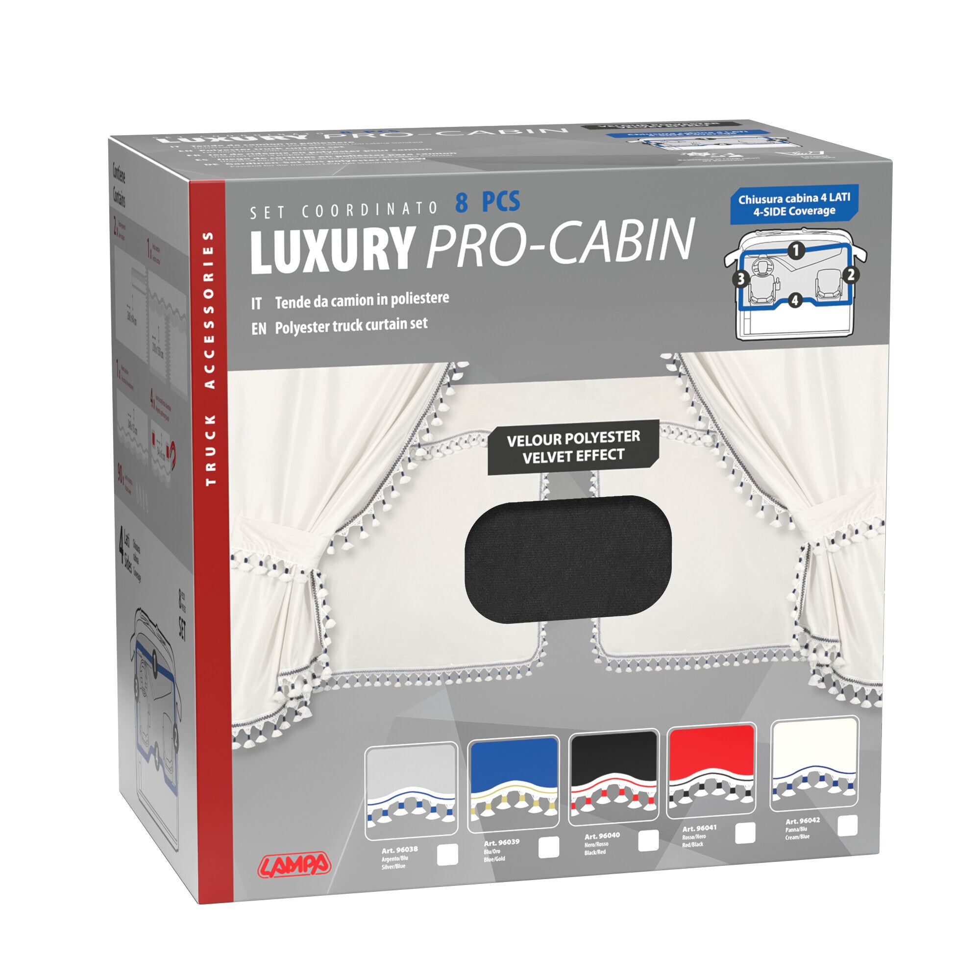 Luxury Pro-Cabin, set tende in poliestere per camion - Nero/Rosso