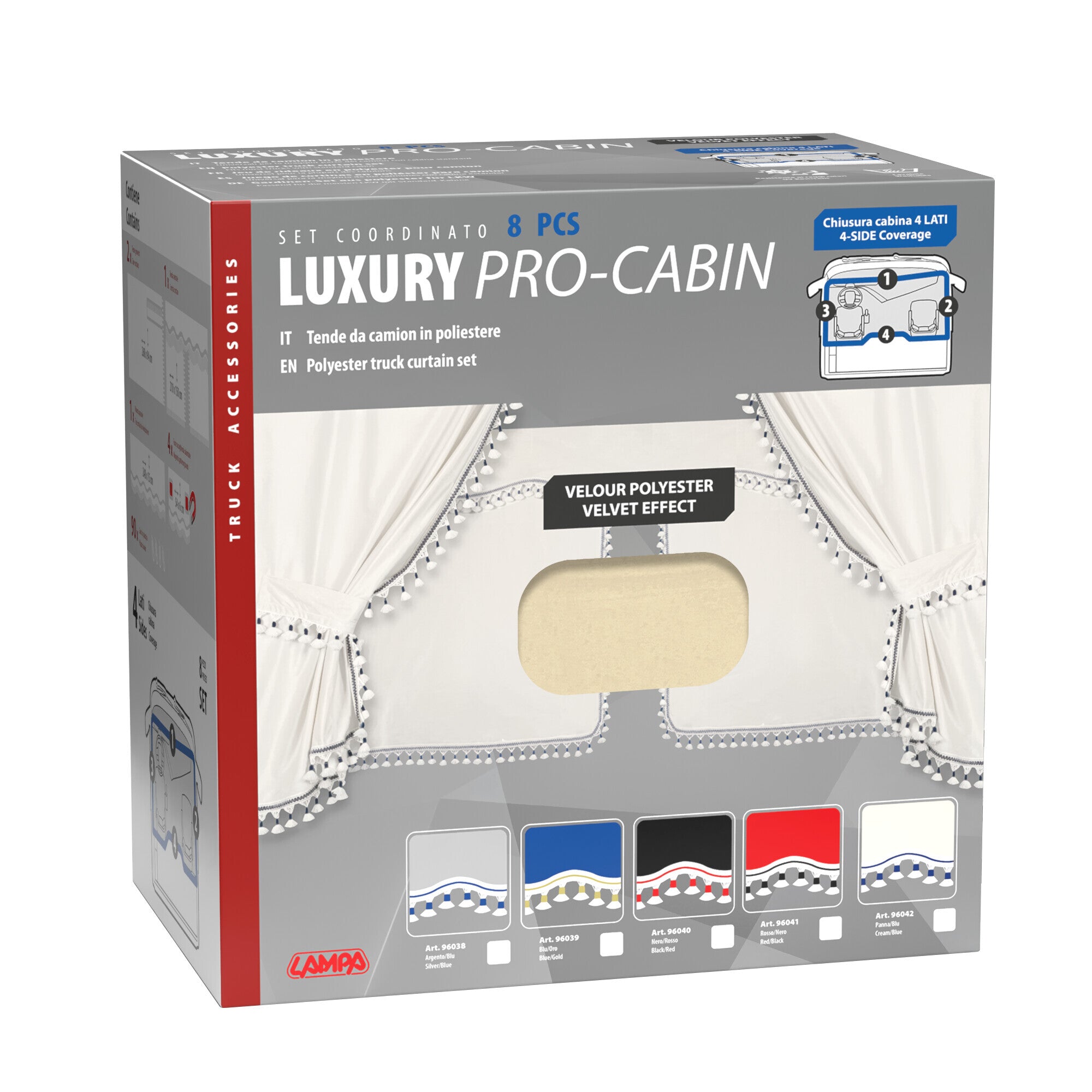 Luxury Pro-Cabin, set tende in poliestere per camion - Panna/Blu