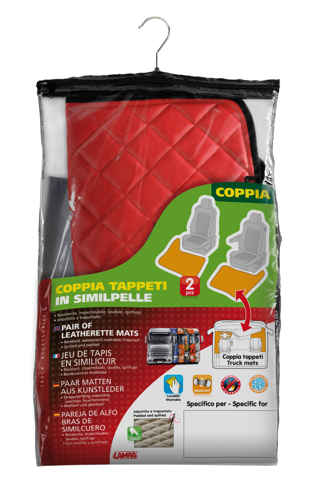 Coppia tappeti in Skeentex - Rosso - compatibile per Iveco Stralis (08/02>12/12) - Iveco Stralis (07/12>12/19) - Iveco Stralis Hi-Way (07/12>08/16) - Iveco Stralis XP (09/16>12/19)