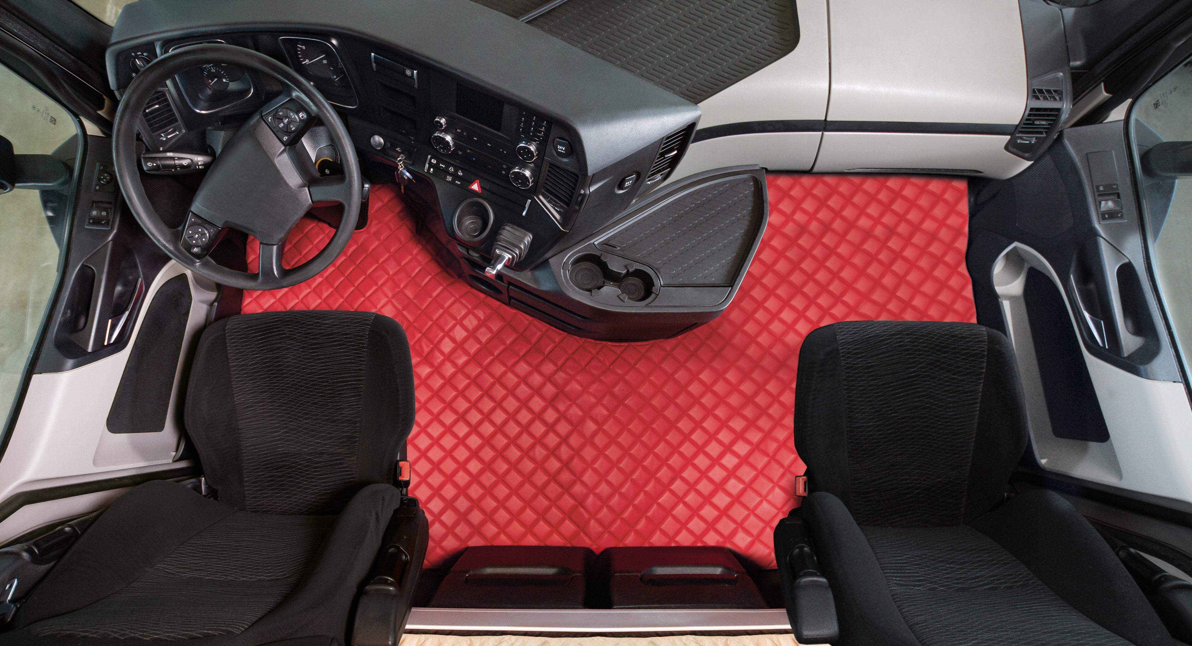 Coppia tappeti in Skeentex - Blu - compatibile per Mercedes Actros MP4 (09/11>09/19) cabina larga, sedile pass. pieghevole, tunnel - Mercedes Actros MP5 (10/19>) cabina larga, sedile pass. pieghevole, tunnel - Mercedes Actros MP5 L (11/21>) cabina larg...