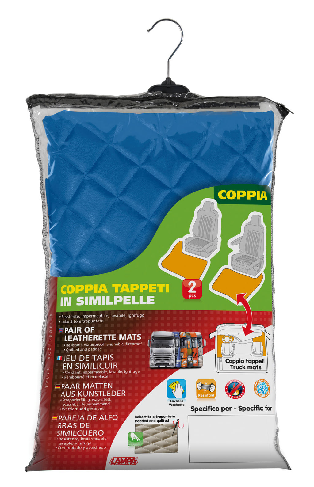 Coppia tappeti in Skeentex - Blu - compatibile per Mercedes Actros MP4 (09/11>09/19) cabina larga, sedile pass. pieghevole, tunnel - Mercedes Actros MP5 (10/19>) cabina larga, sedile pass. pieghevole, tunnel - Mercedes Actros MP5 L (11/21>) cabina larg...