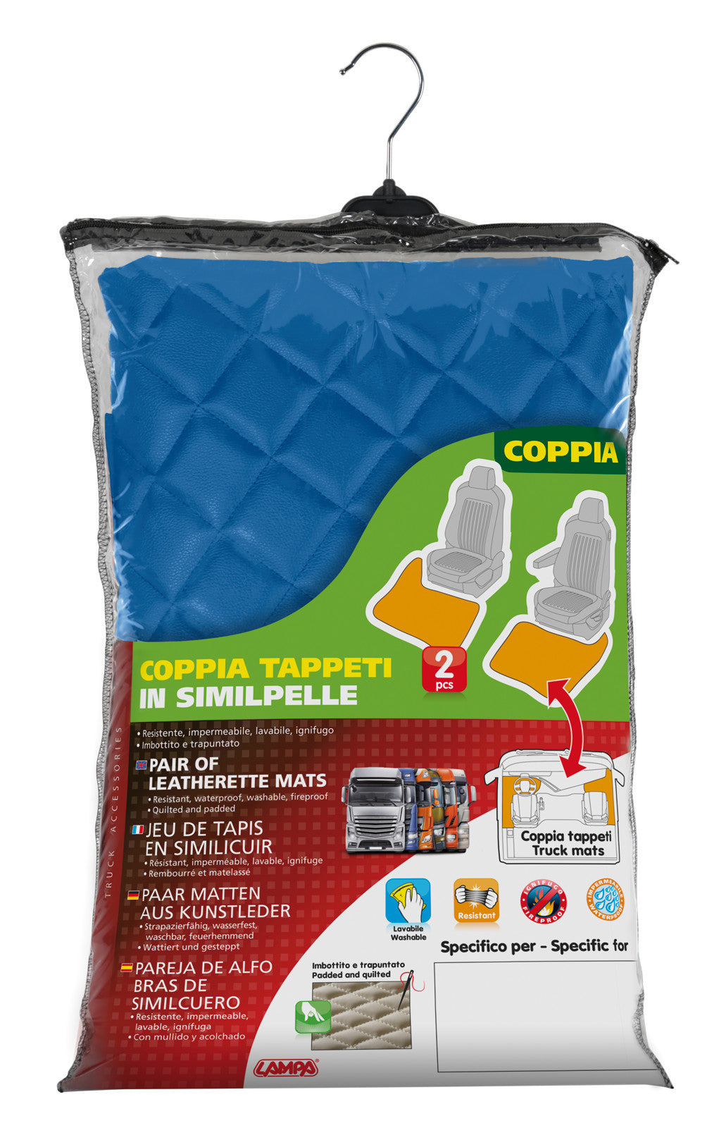 Coppia tappeti in Skeentex - Blu - compatibile per Mercedes Actros MP4 (09/11>09/19) cabina larga, sedile pass. pieghevole, tunnel - Mercedes Actros MP5 (10/19>) cabina larga, sedile pass. pieghevole, tunnel - Mercedes Actros MP5 L (11/21>) cabina larg...