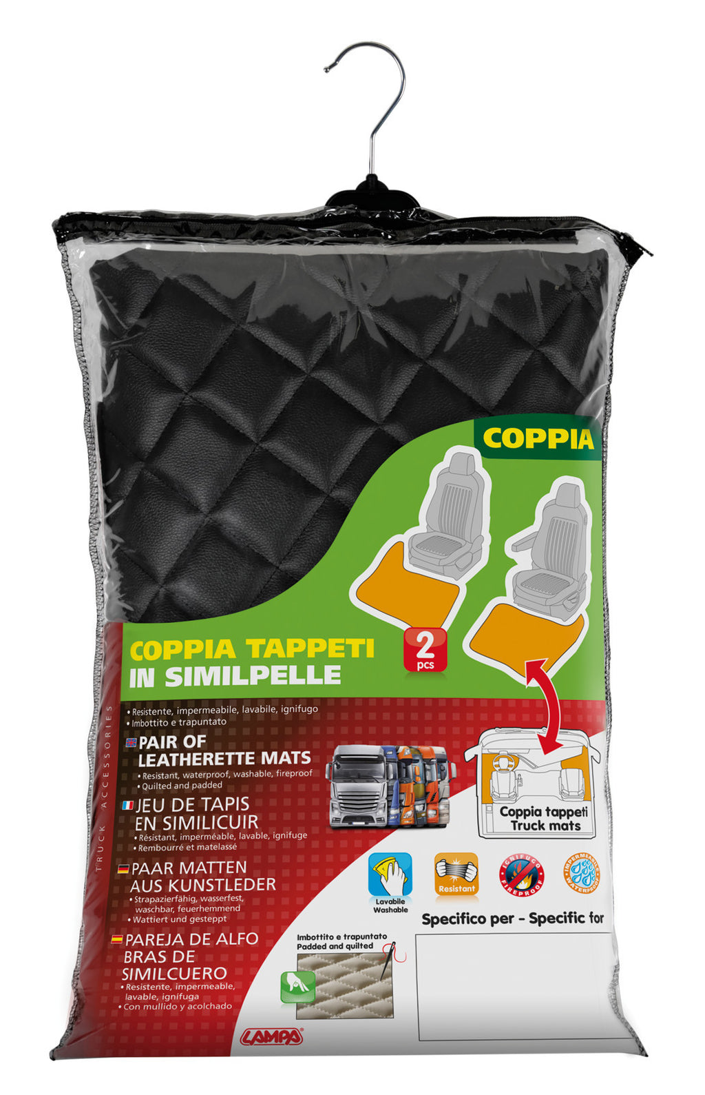 Coppia tappeti in Skeentex - Nero - compatibile per Mercedes Actros MP4 (09/11>09/19) cabina larga, sedile pass. pieghevole, tunnel - Mercedes Actros MP5 (10/19>) cabina larga, sedile pass. pieghevole, tunnel - Mercedes Actros MP5 L (11/21>) cabina lar...