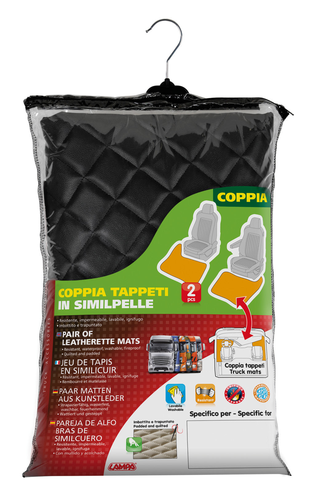 Coppia tappeti in Skeentex - Nero - compatibile per Mercedes Actros MP4 (09/11>09/19) cabina larga, sedile pass. pieghevole, tunnel - Mercedes Actros MP5 (10/19>) cabina larga, sedile pass. pieghevole, tunnel - Mercedes Actros MP5 L (11/21>) cabina lar...
