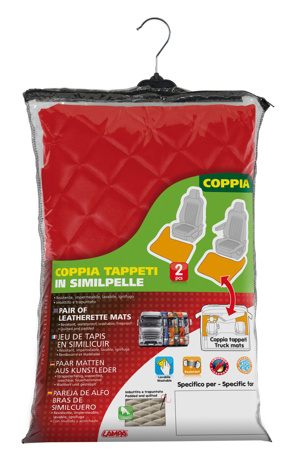 Coppia tappeti in Skeentex - Rosso - compatibile per Mercedes Actros MP4 (09/11>09/19) cabina larga, sedile pass. pieghevole, tunnel - Mercedes Actros MP5 (10/19>) cabina larga, sedile pass. pieghevole, tunnel - Mercedes Actros MP5 L (11/21>) cabina la...