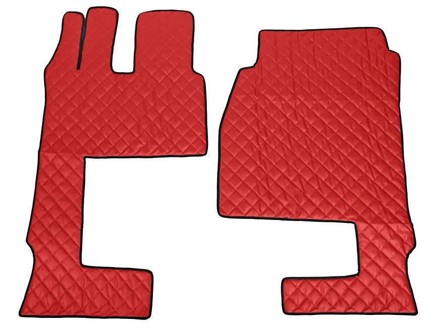 Coppia tappeti in Skeentex - Rosso - compatibile per Mercedes Actros MP4 (09/11>09/19) cabina larga, sedile pass. pieghevole, tunnel - Mercedes Actros MP5 (10/19>) cabina larga, sedile pass. pieghevole, tunnel - Mercedes Actros MP5 L (11/21>) cabina la...