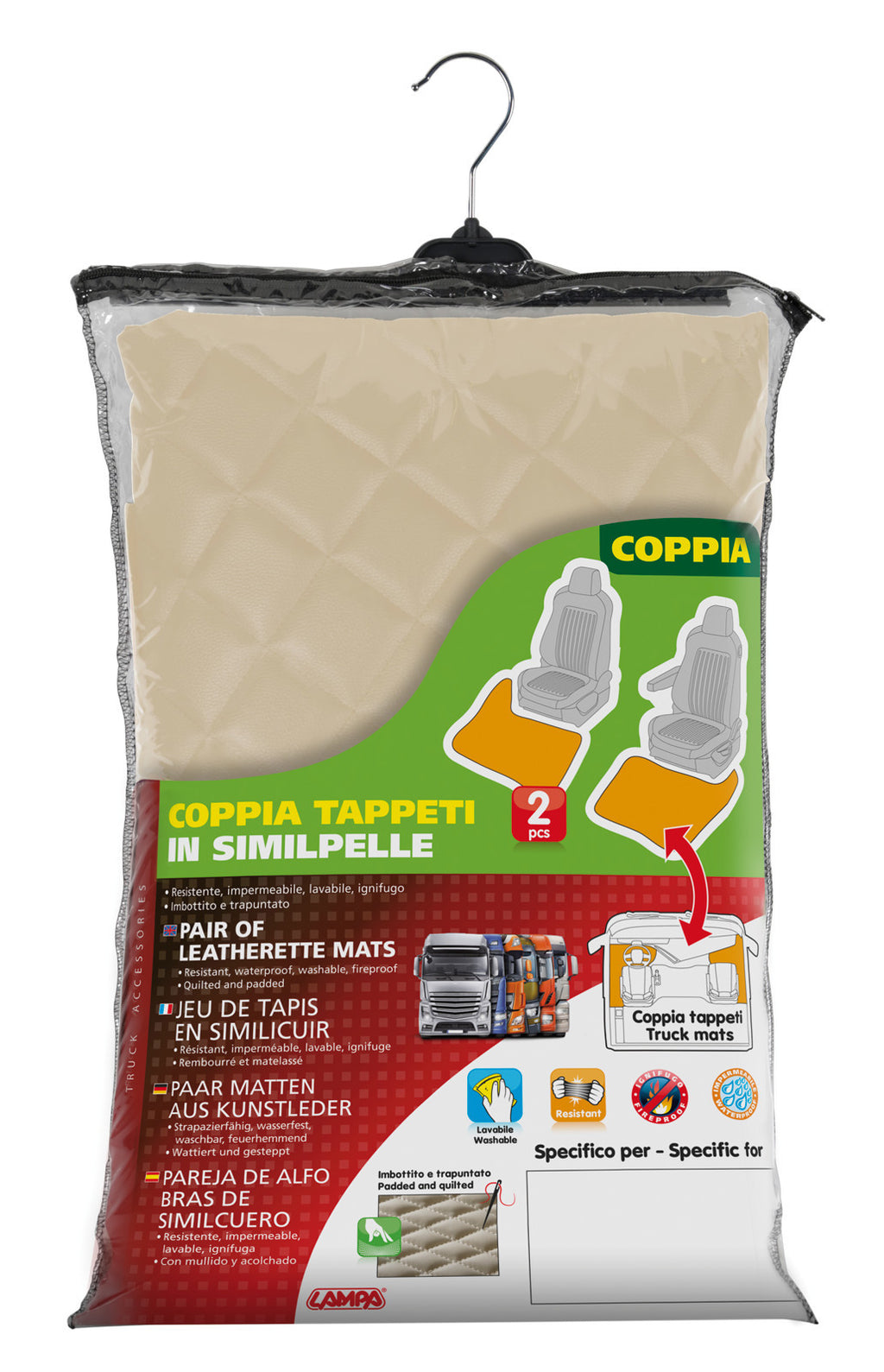 Coppia tappeti in Skeentex - Panna - compatibile per Mercedes Actros MP4 (09/11>09/19) cabina larga, sedile pass. pieghevole, tunnel - Mercedes Actros MP5 (10/19>) cabina larga, sedile pass. pieghevole, tunnel - Mercedes Actros MP5 L (11/21>) cabina la...