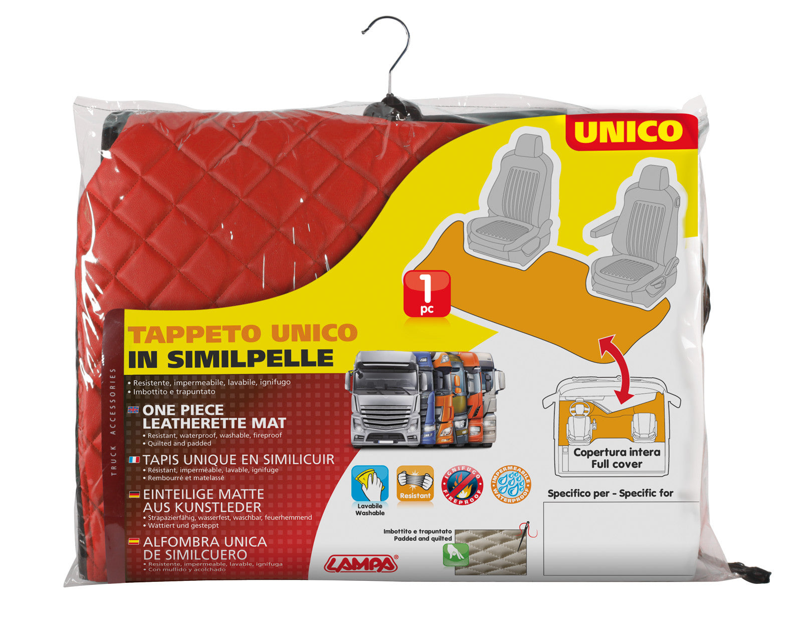 Tappeto unico in Skeentex - Rosso - compatibile per Renault T (06/13>) no tunnel